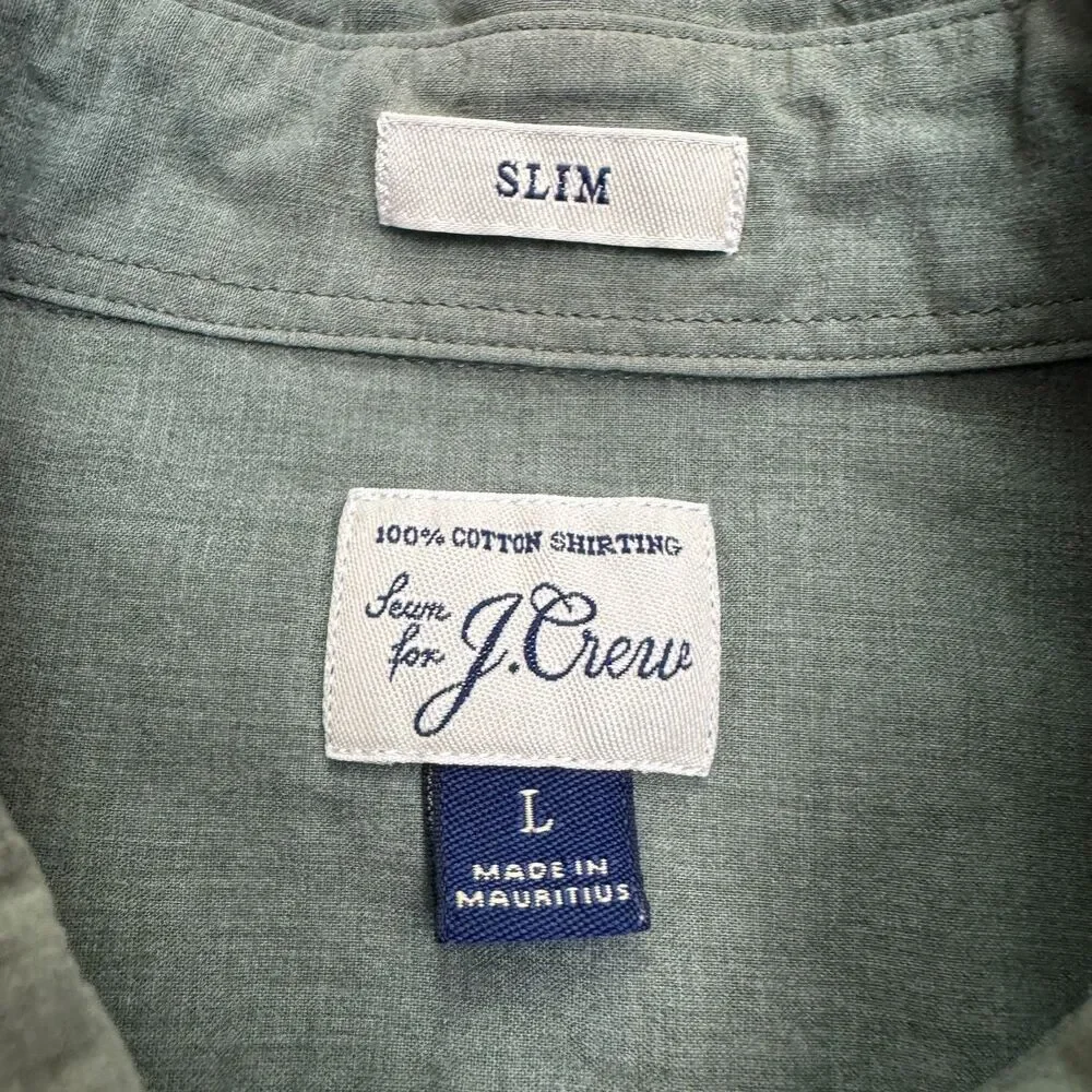 J.Crew Slim Fit Long Sleeve Button Down Shirt Large Olive Green Washed Cotton